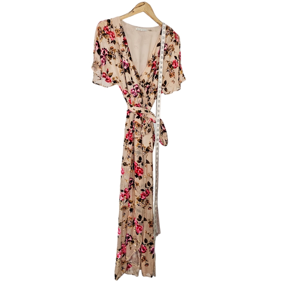 Alice & Olivia Clarine Wrap Dress Silk Velvet Wrap Dress Midi Size 4 - Picture 4 of 7